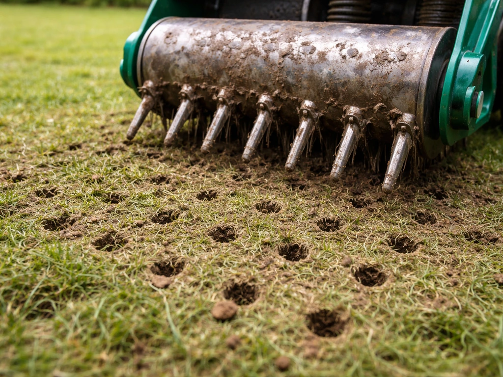 Beluchtingswals of beluchtingspinnen maken vers aangebrachte gaatjes in een verdicht gazon