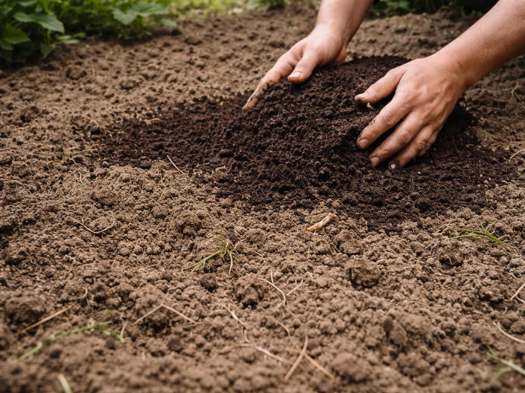 Close-up van tuinbodem met verwijderde wortelstukjes, direct bedekt en klaargemaakt om opnieuw in te zaaien.