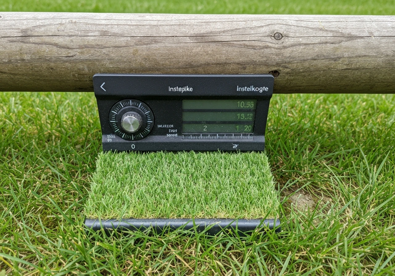 Close-up van een grasmaaier met hoogteregeling/instelknop en gemaaid gras op een gazon.