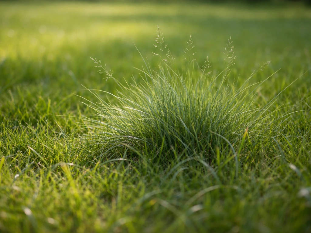 Close-up van roodzwenkgras in een gazonmengsel, met zichtbare grassprieten en polstructuur