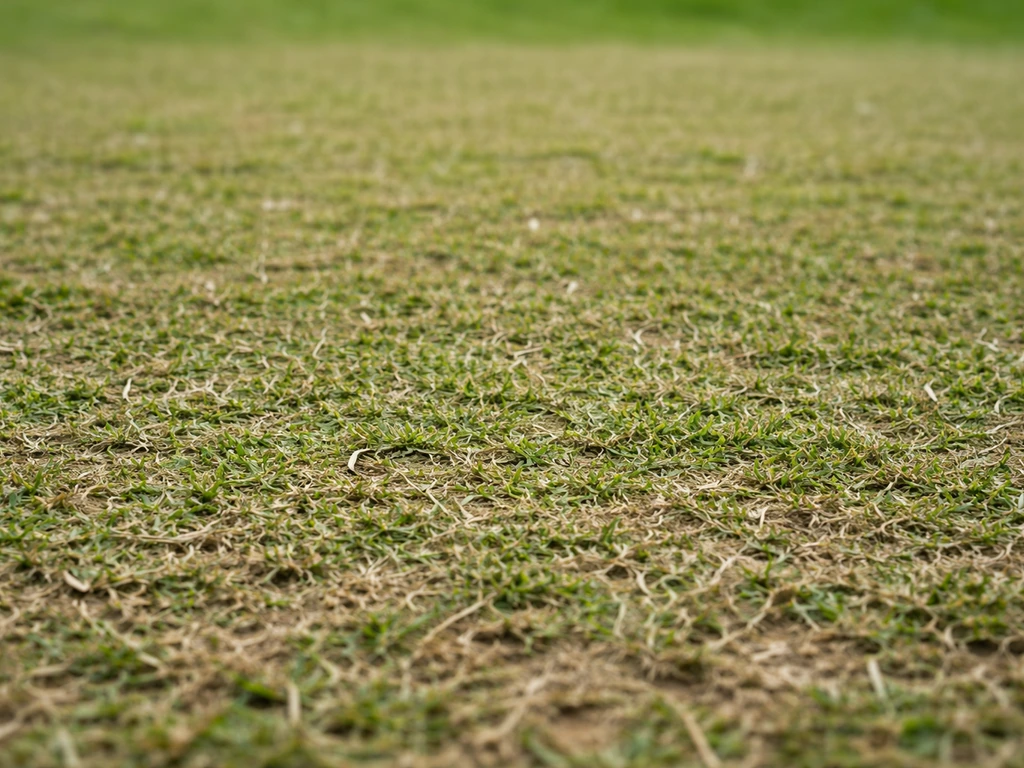 Close-up van extra laag gemaaid gazon met korte grassprieten als voorbereiding voor karton