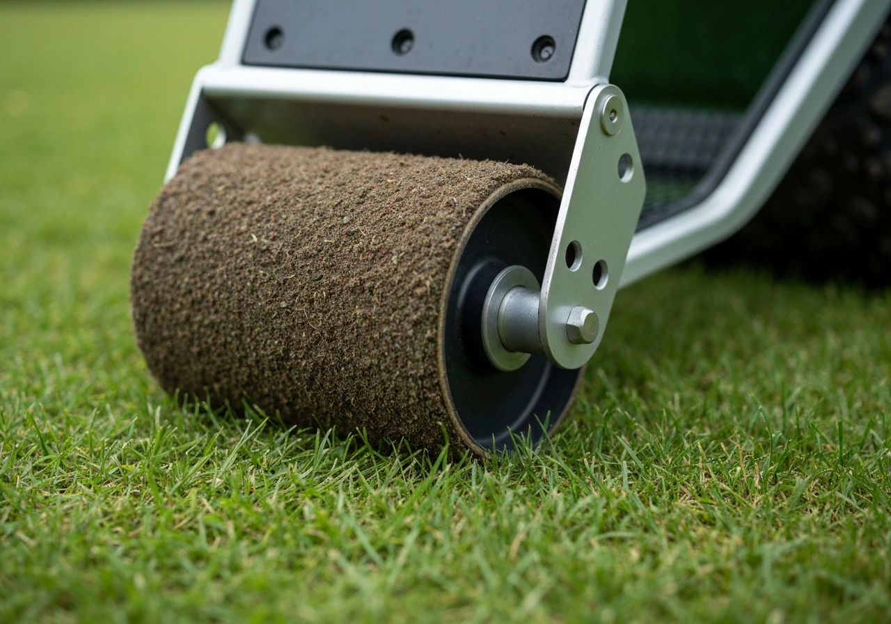 Close-up van nat gras met duidelijke sporen en voetafdrukken na afrijden, zichtbaar voor verdichting.