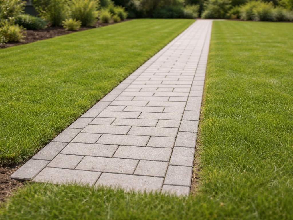 Net aangelegd pad in gras in een Nederlandse tuin met doorlopende rand, zonder kale plekken